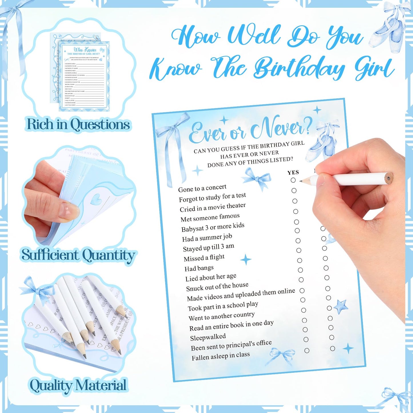 Pasimy 60 Pcs Who Knows the Birthday Girl Best Cards Would She Rather