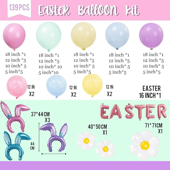 Easter Balloon Garland Kit & Easter Party Decorations with Foil