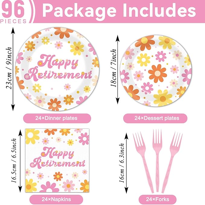 96Pcs Retirement Party Supplies Happy Retirement Plates and Napkins