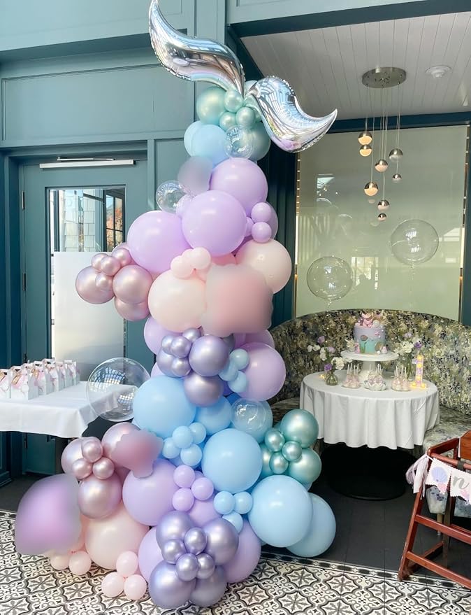 Mermaid Balloons - 12Inch Purple Pink Green Blue Balloons Glitter