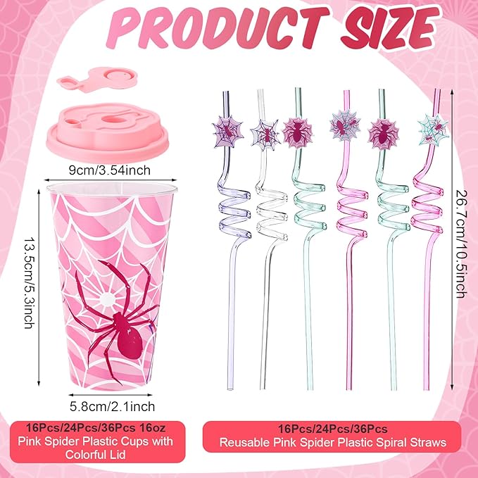 Yungyan 36 Sets Pink Spider Party Favors Goodie Cups with Lids and