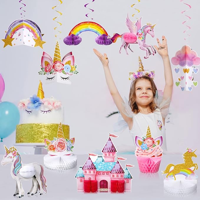 10 Pcs Unicorn Rainbow Centerpiece Unicorn Honeycomb Centerpiece