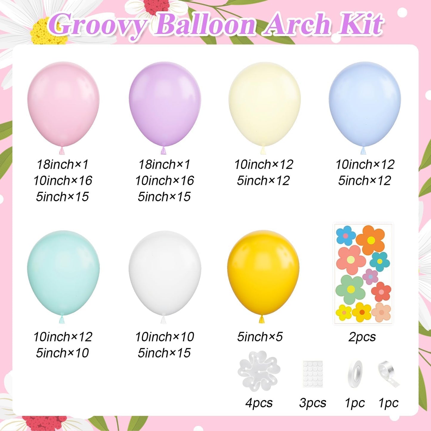 Daisy Balloon Garland Arch Kit,Pink Purple Yellow Blue Pastel Rainbow
