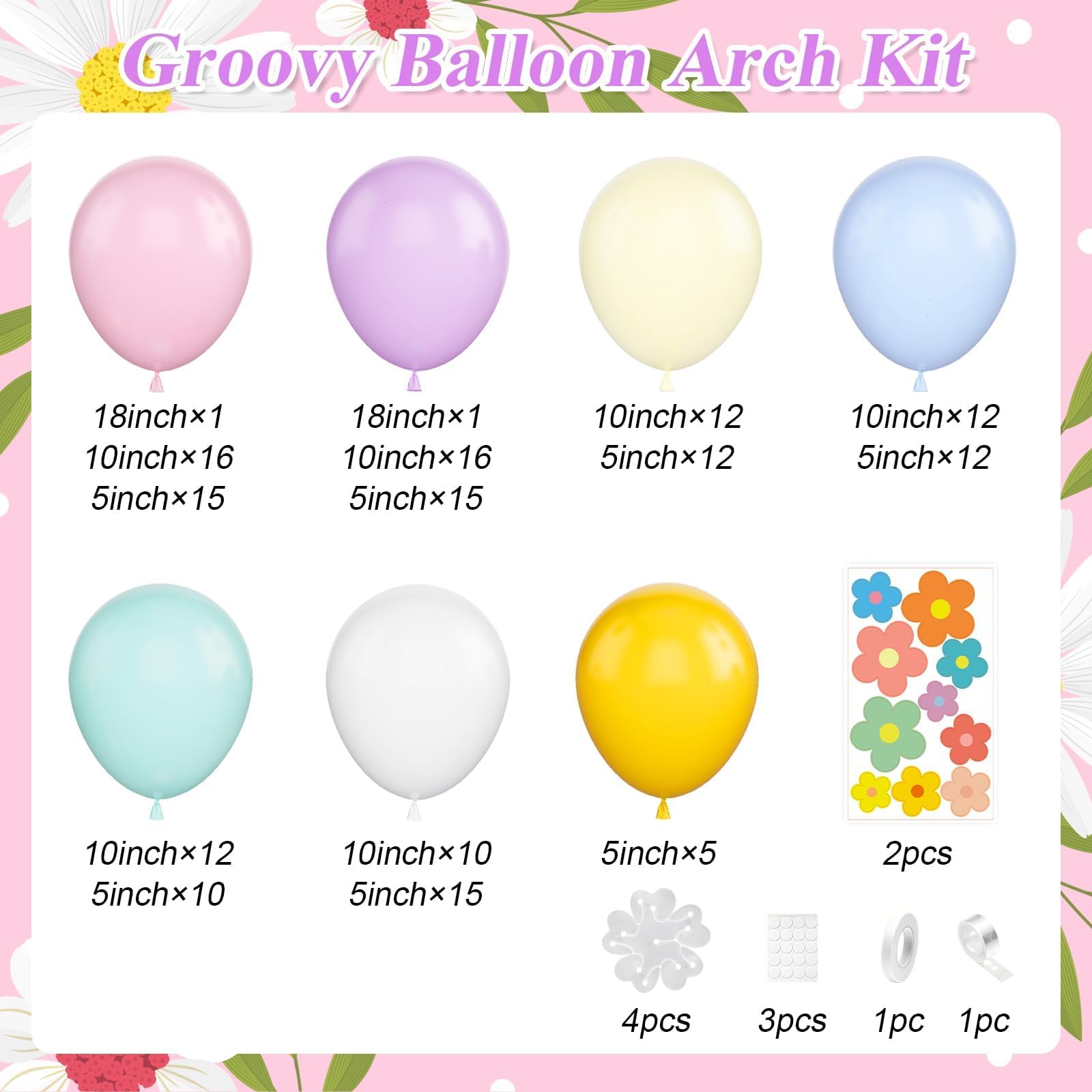 Daisy Balloon Garland Arch Kit,Pink Purple Yellow Blue Pastel Rainbow
