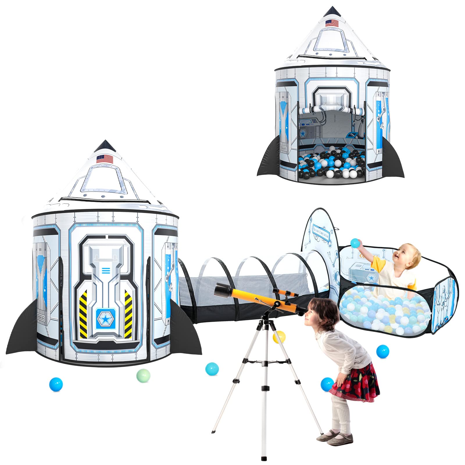 3pc Kids Play Tent for Girls with Ball Pit, Crawl Tunnel, Princess