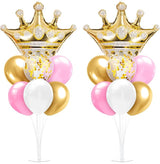 Seematn 2 Set Princess Balloon Stand Kits Pink Gold Crown Balloons