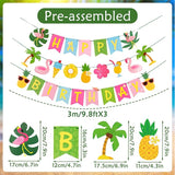 Hawaiian Happy Birthday Banner Tropical Luau Party Birthday Flamingo