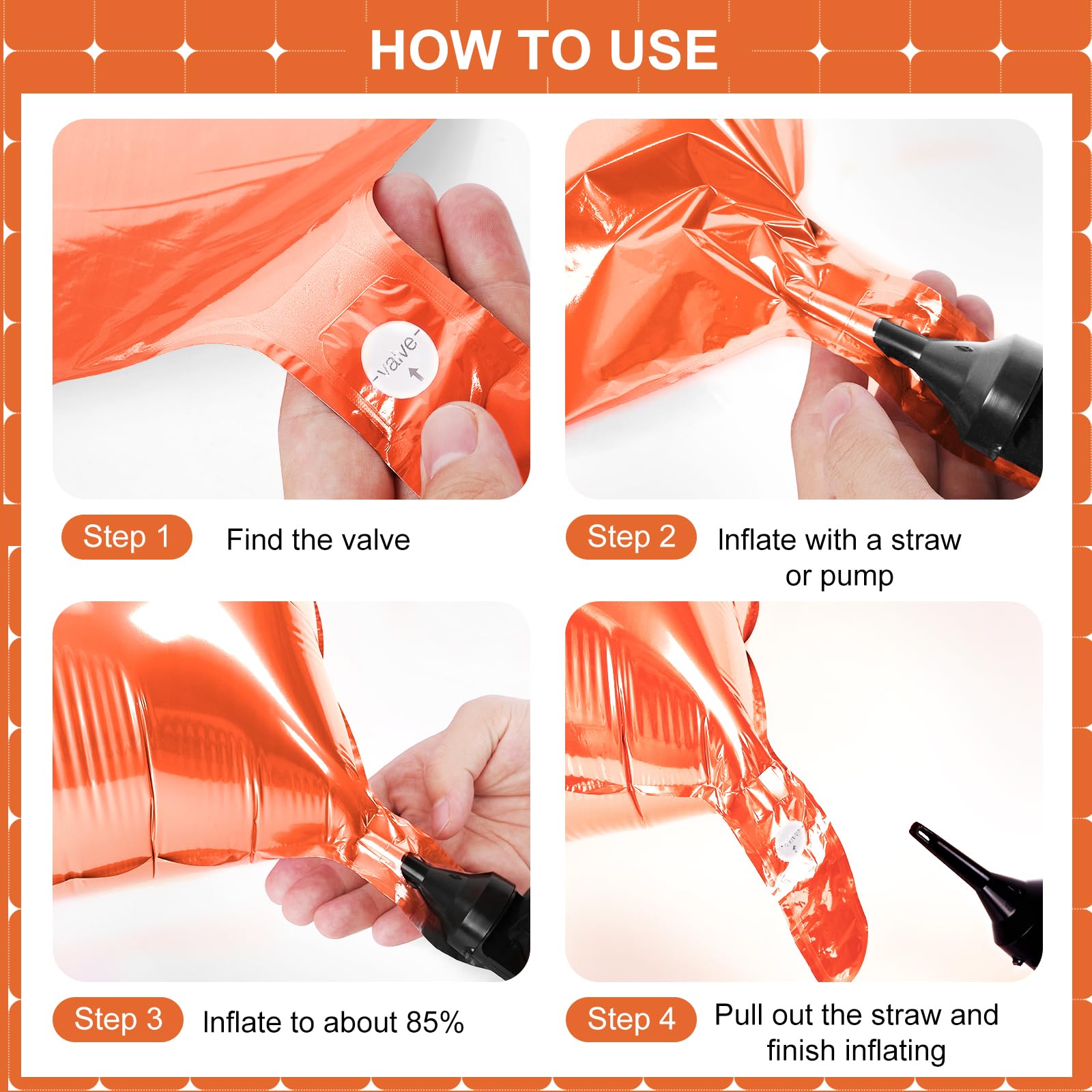 Orange Square Foil Balloons 25 Pcs Metallic Orange Balloons Wall
