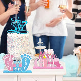 6 Pcs Baby Gender Reveal Centerpieces Table Wooden Decorations Blue