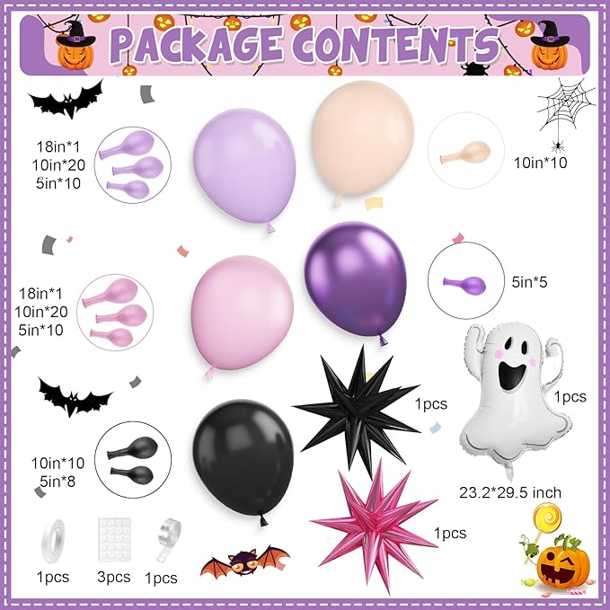 Pastel Halloween Balloon Arch Kit Purple Pink Orange Black Balloons