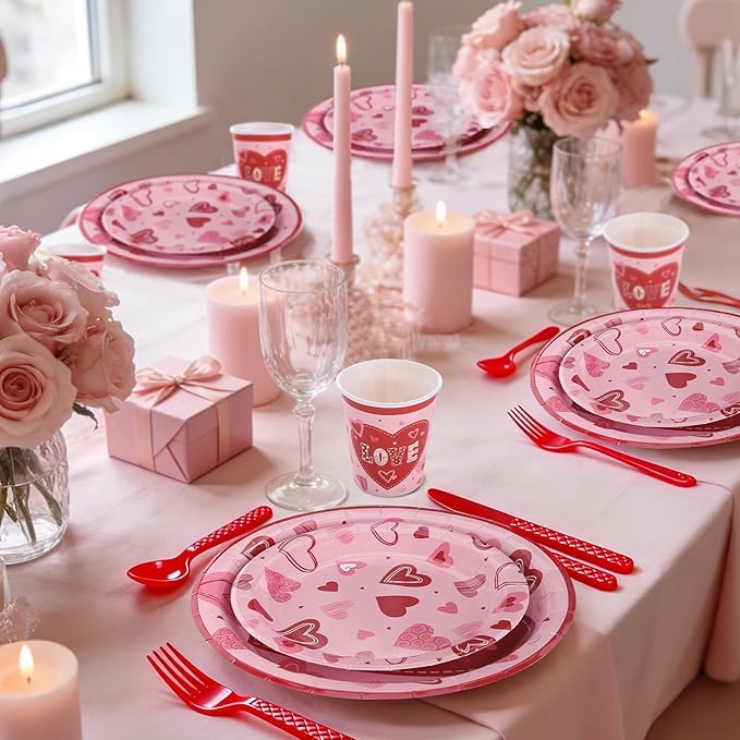 Valentine's Day Party Decorations Plates Red Heart themed Disposable
