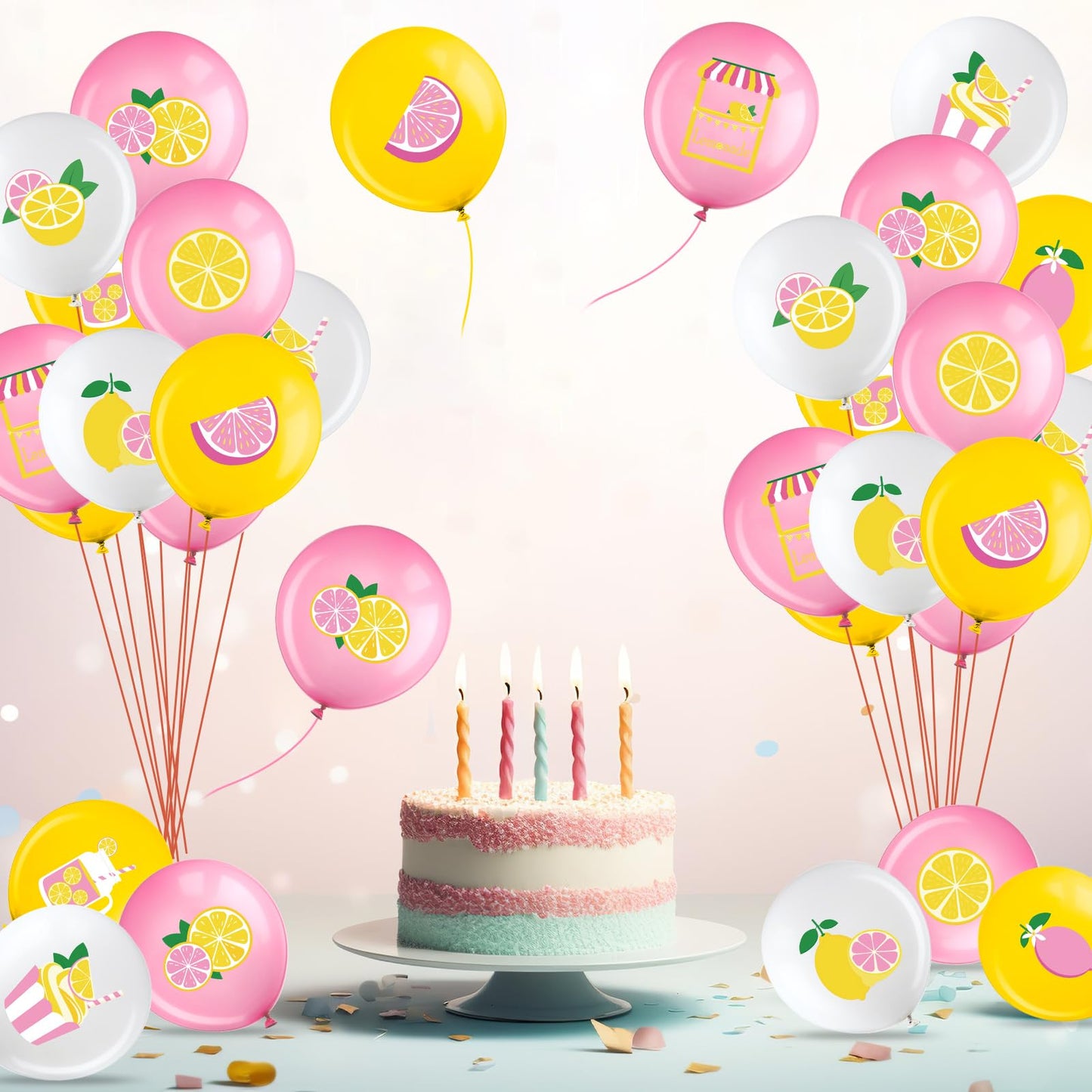 Aoriher 63 Pcs Lemon Balloons Lemonade Party Decorations Yellow Pink