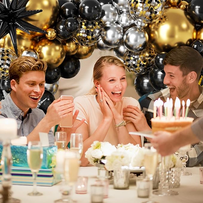 137Pcs Black Gold and Silver Balloons Garland Arch Kit with Stars - 5