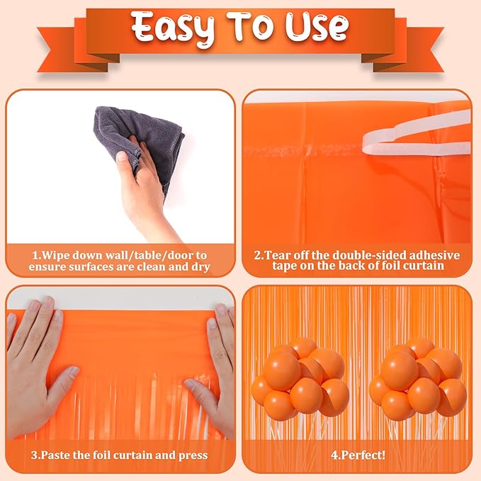 Voircoloria 2 Pack Orange Foil Fringe Backdrop Curtains, Tinsel