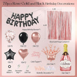 Rose Gold and Black Birthday Party Decorations with Happy Birthday