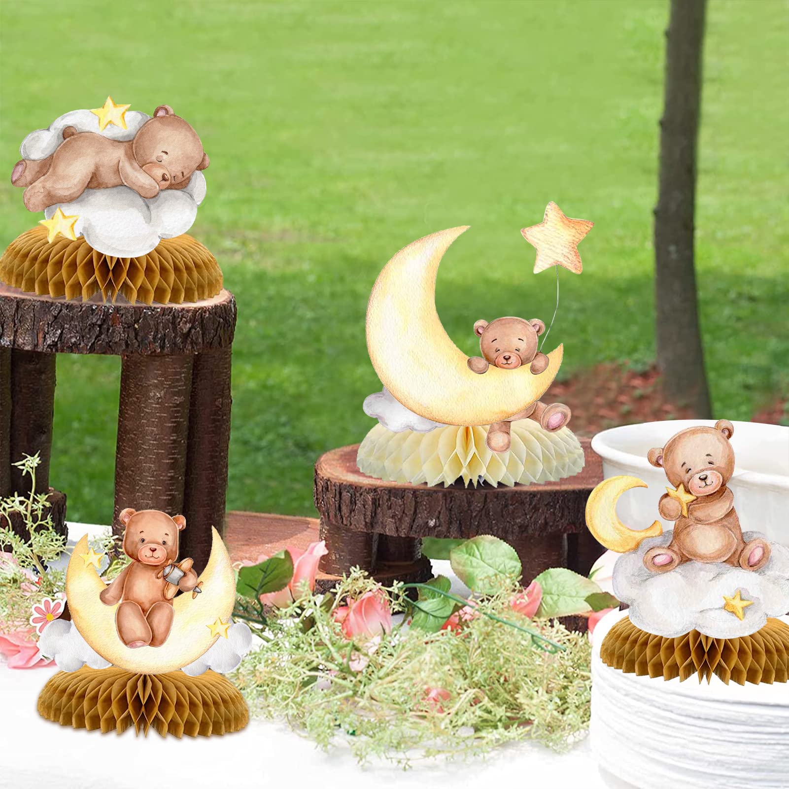 9 Pcs Bear Baby Shower Honeycomb Centerpieces Little Bear Teddy Paper