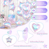 Iridescent Heart Balloons, 12PCS Holographic Clear Star Balloons, 18