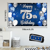 Happy 75th Birthday Decorations 75th Blue & Silver Balloon Large