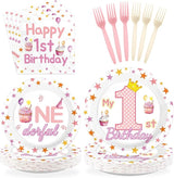 96 Pcs Pink First Birthday Party Decorations Sweet One Happy 1st