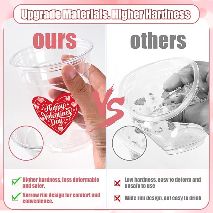 100Pcs Valentine's Day Party Decoration Cups 12oz Pink Red