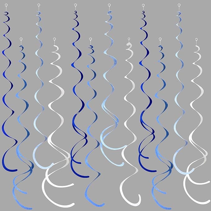 36 Pcs Blue Hanging Swirl Decorations Ombre Royal Blue White Felt