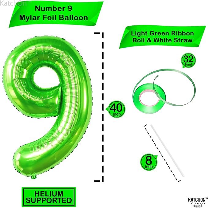 KatchOn, Giant Light Green Number 9 Balloon - 40 Inch | Foil 9