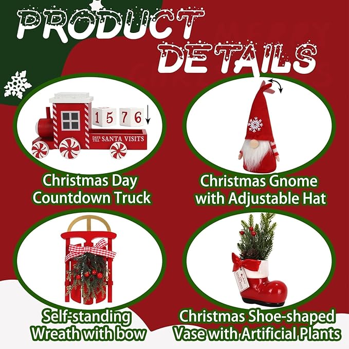 Christmas Decorations 8 PCS Tiered Tray Decor Set Cute Tabletop