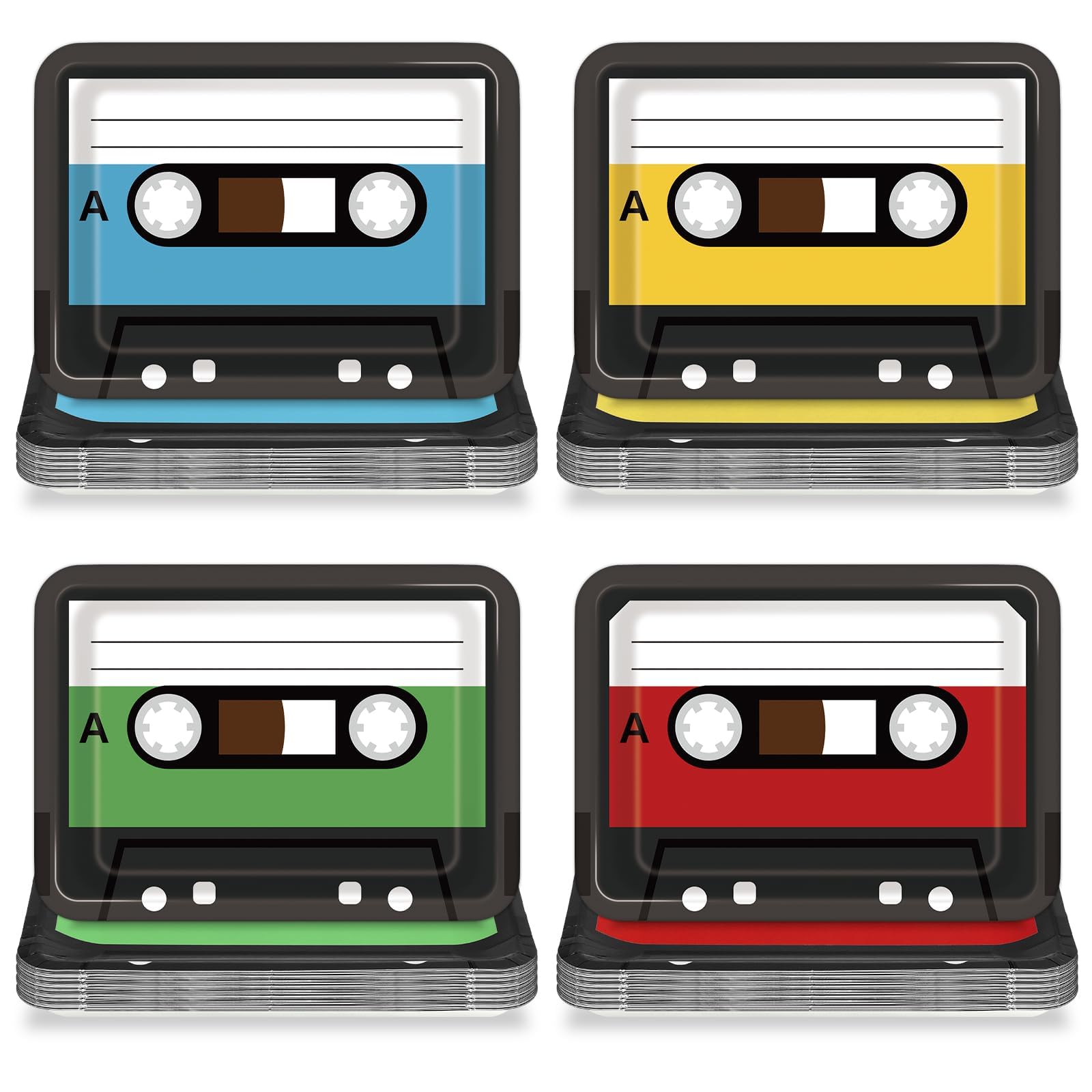 40PCS Cassette Tape Plates 70s 80s 90s Party Decorations 10 x 7 Inch