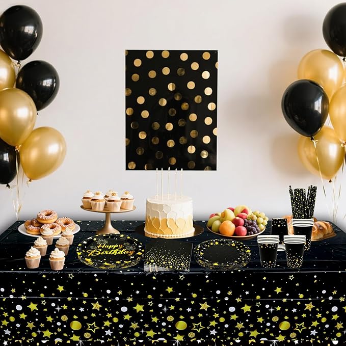 Black Gold Party Decoration - Black and Gold Birthday Party Tableware