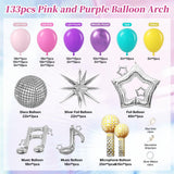 133pcs Pink and Purple Balloon Arch Kit, Light Pink Hot Pink Purple