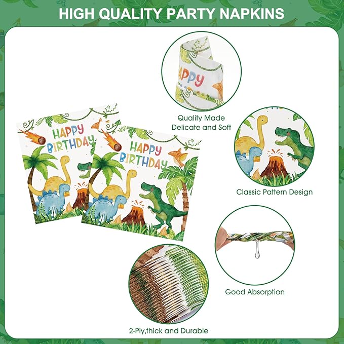 170 Pcs Dinosaur Birthday Decorations Jungle Dino Party Supplies