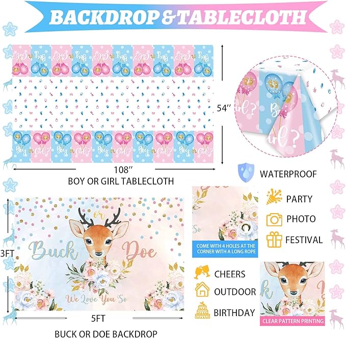 Buck or Doe Gender Reveal Decorations 169 PCs Boy or Girl Gender