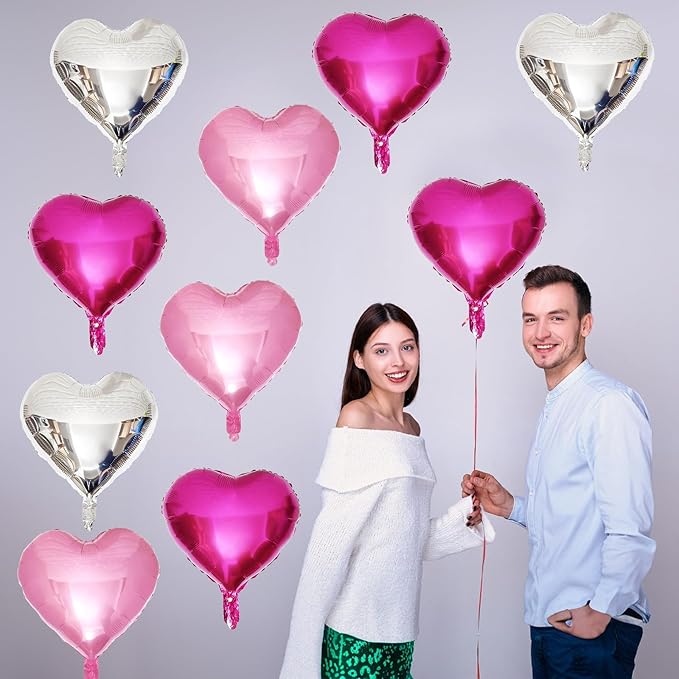 TAOYE 12 Pcs 18 Inch Heart Balloons, Hot Pink Silver and Pink Heart