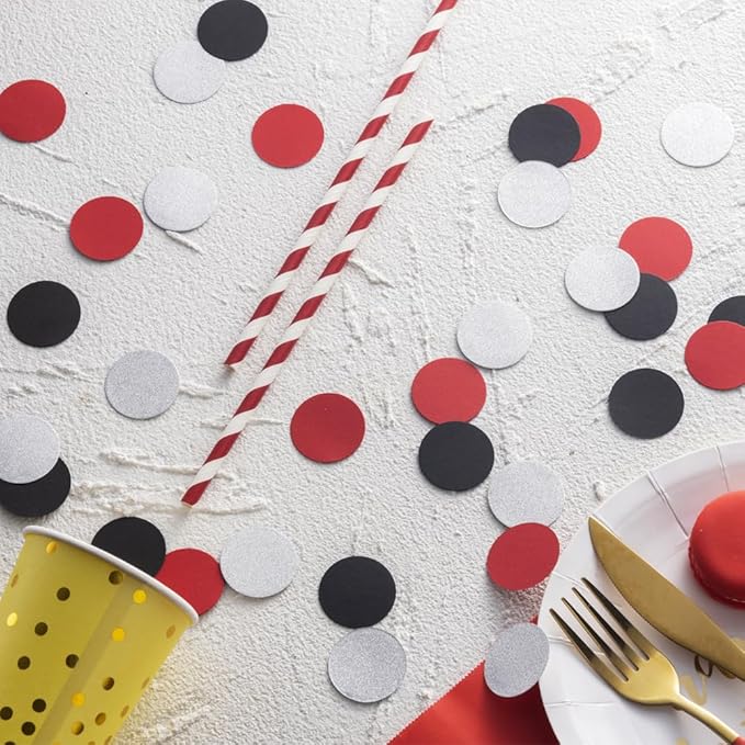 Silver Black and Red Confetti Table Decoration for Birthday