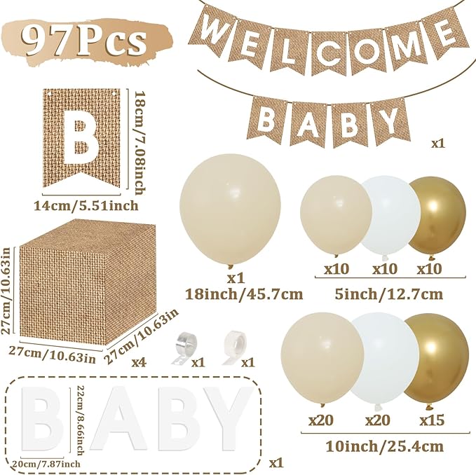 Boho Baby Shower Decorations 97Pcs Burlap Grain Baby Boxes Nude and