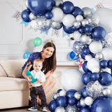 144PCS Navy Blue Silver Balloons Garland Kit, 18 12 10 5 inch Blue