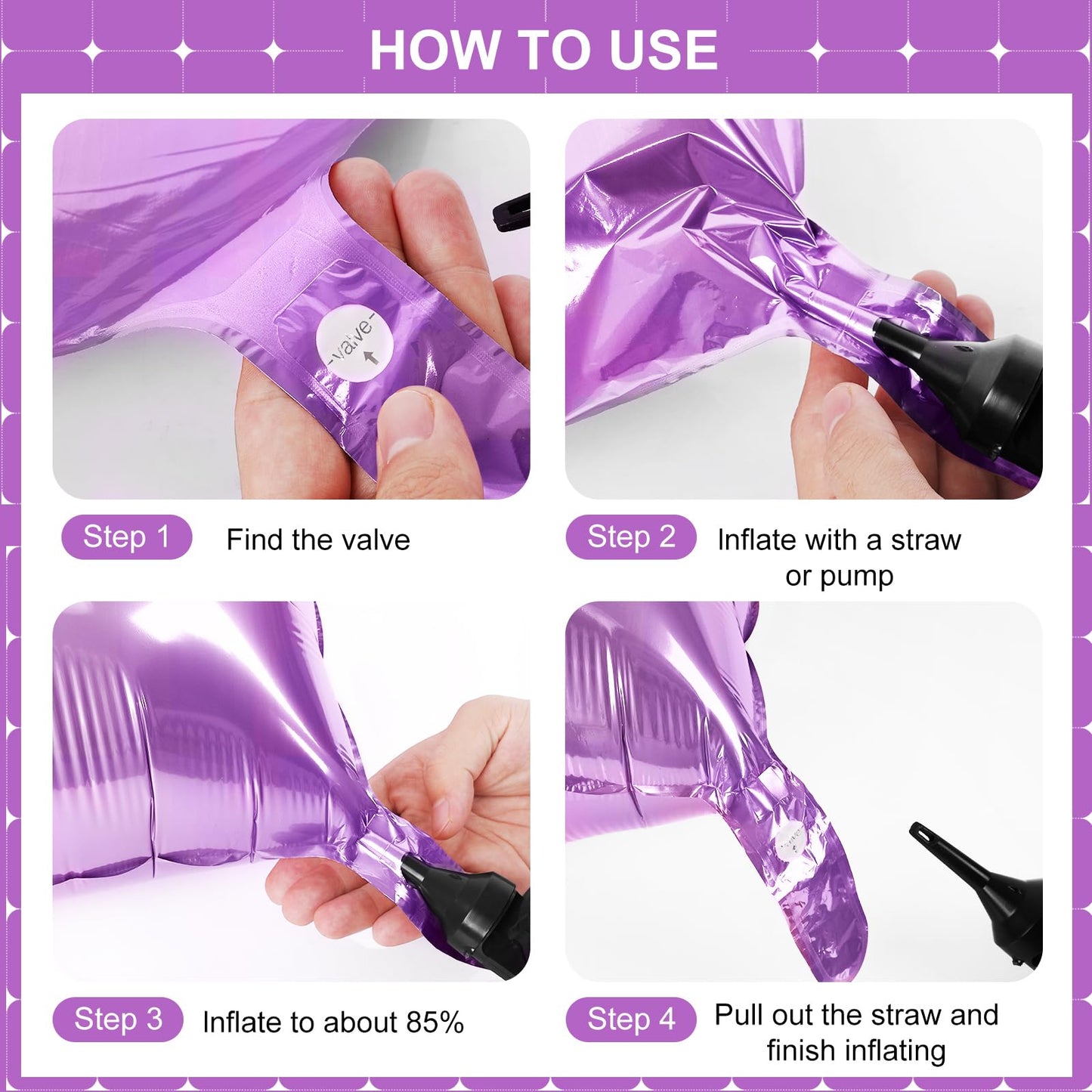 Light Purple Square Foil Balloons 25 Pcs Metallic Light Purple