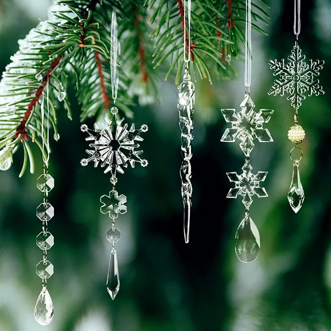 18pcs Christmas Tree Decoration Crystal Ornaments - Hanging Acrylic Ch