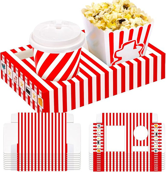20 Pcs Movie Night Supplies Red Stripe Movie Night Paper Snack Trays