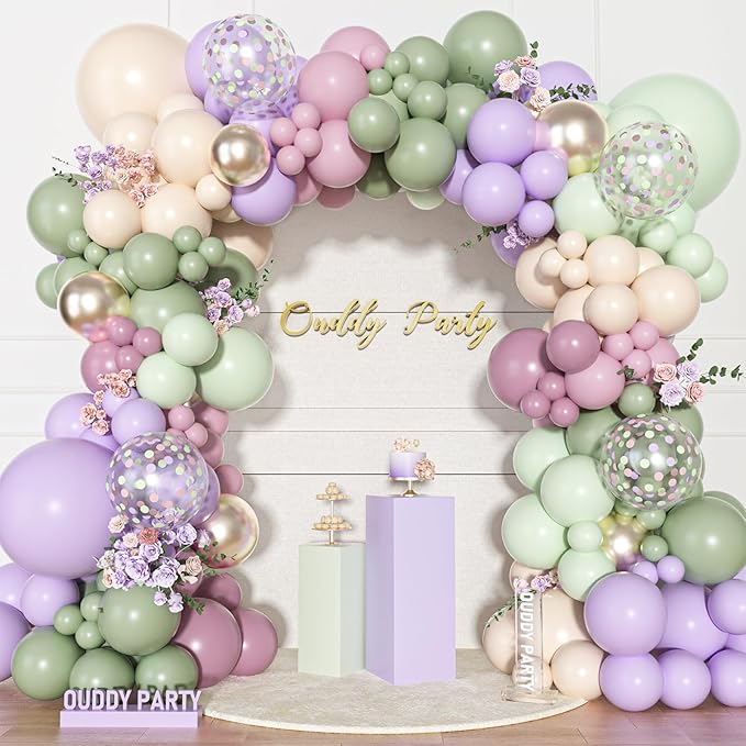 Ouddy Party Dusty Green Purple Pink Balloons Garland Arch Kit,