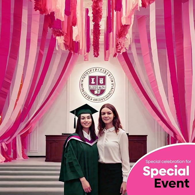 12 Pink Streamers, 984ft Pack of Pink Crepe Paper Rolls for