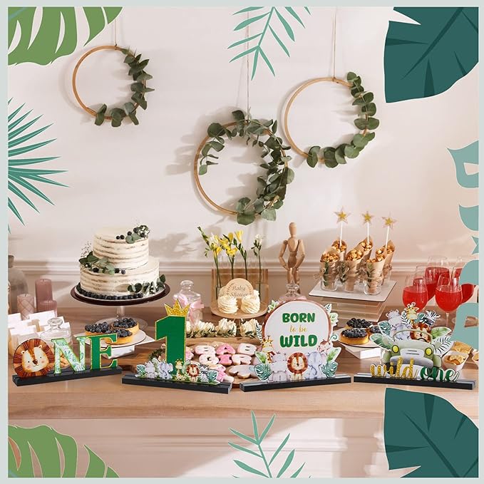4 Pcs Safari Wild One Birthday Decorations Jungle Animals Party