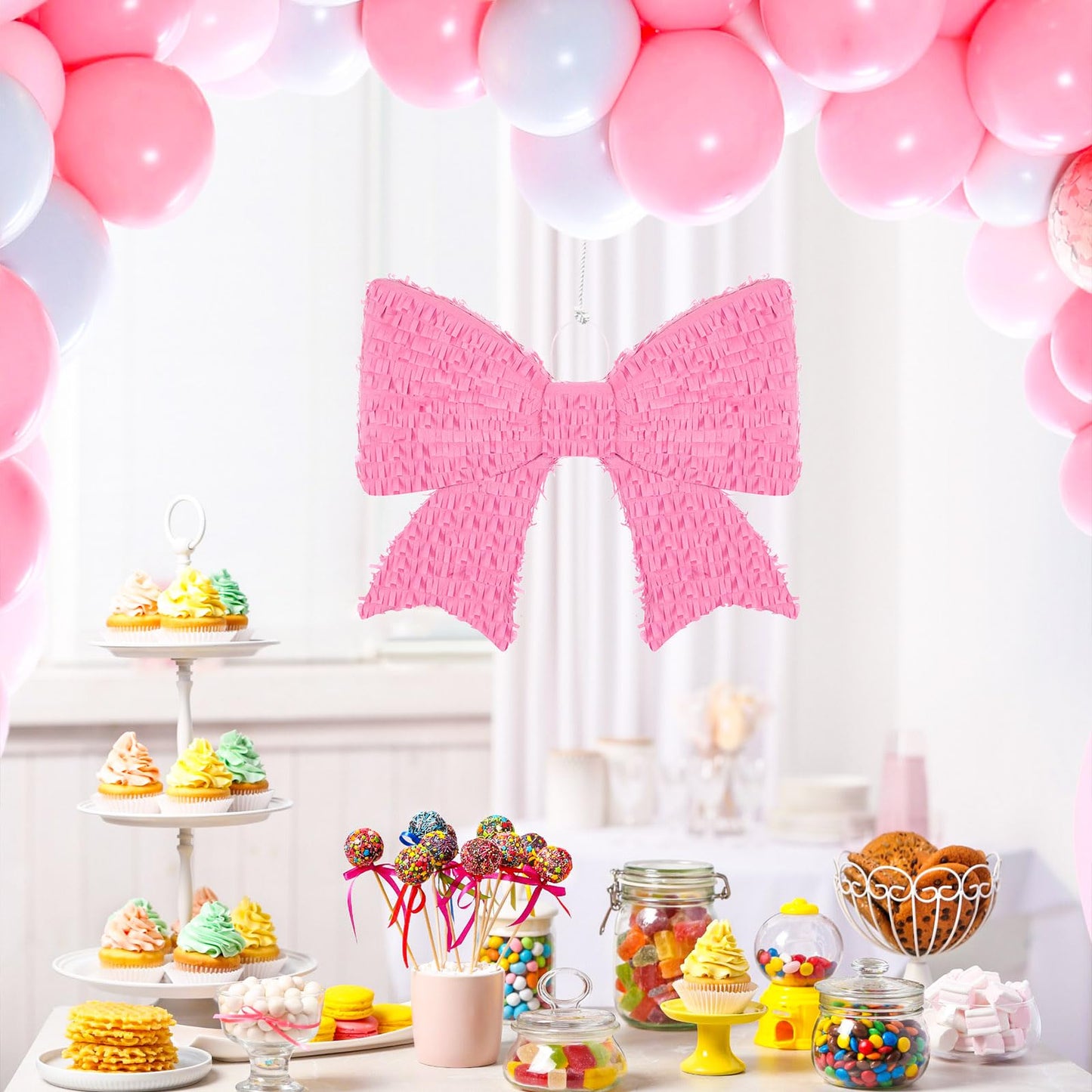 Hungdao Pink Bow Piñata for Girl Birthday Party Decorative Bowtie