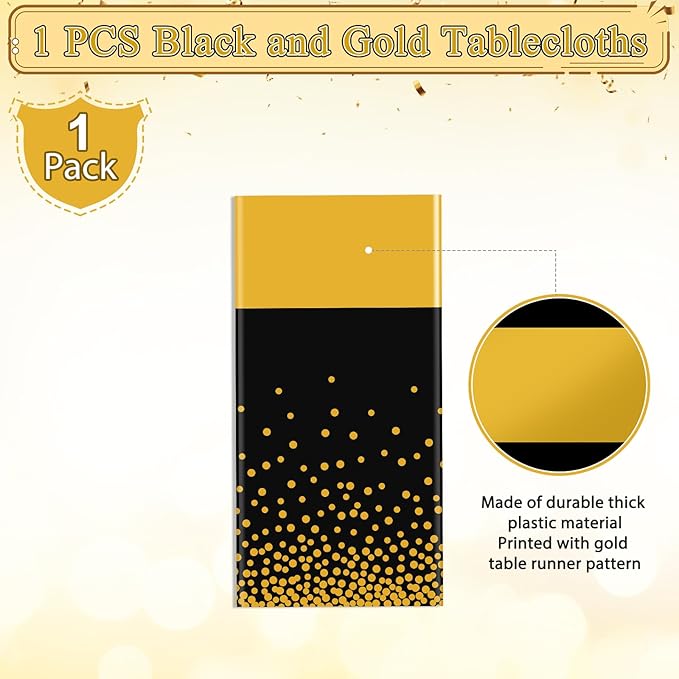 1Pcs Black and Gold Tablecloth Party Decorations,Plastic Black Table