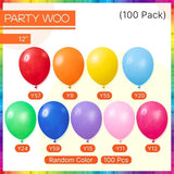 PartyWoo Assorted Colors Rainbow Balloons 100pcs 12 Inch Multicolor