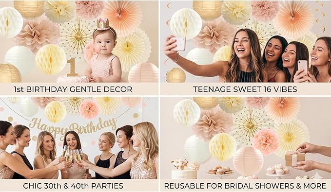 Champagne-Gold Birthday Party Decorations Kit-26 Piece- Glittery