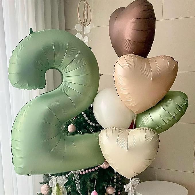 40" Balloon Number 2 Sage Green, Large Foil Number Balloons Set 0-9,
