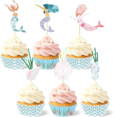 48 Pcs Mermaid Cupcake Kit Include 24 Mermaid Cake Topper 24 Ocean