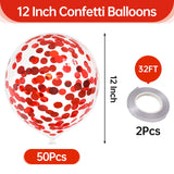 50pcs Red Foil Confetti Balloons,12 inch Latex Balloon with Red