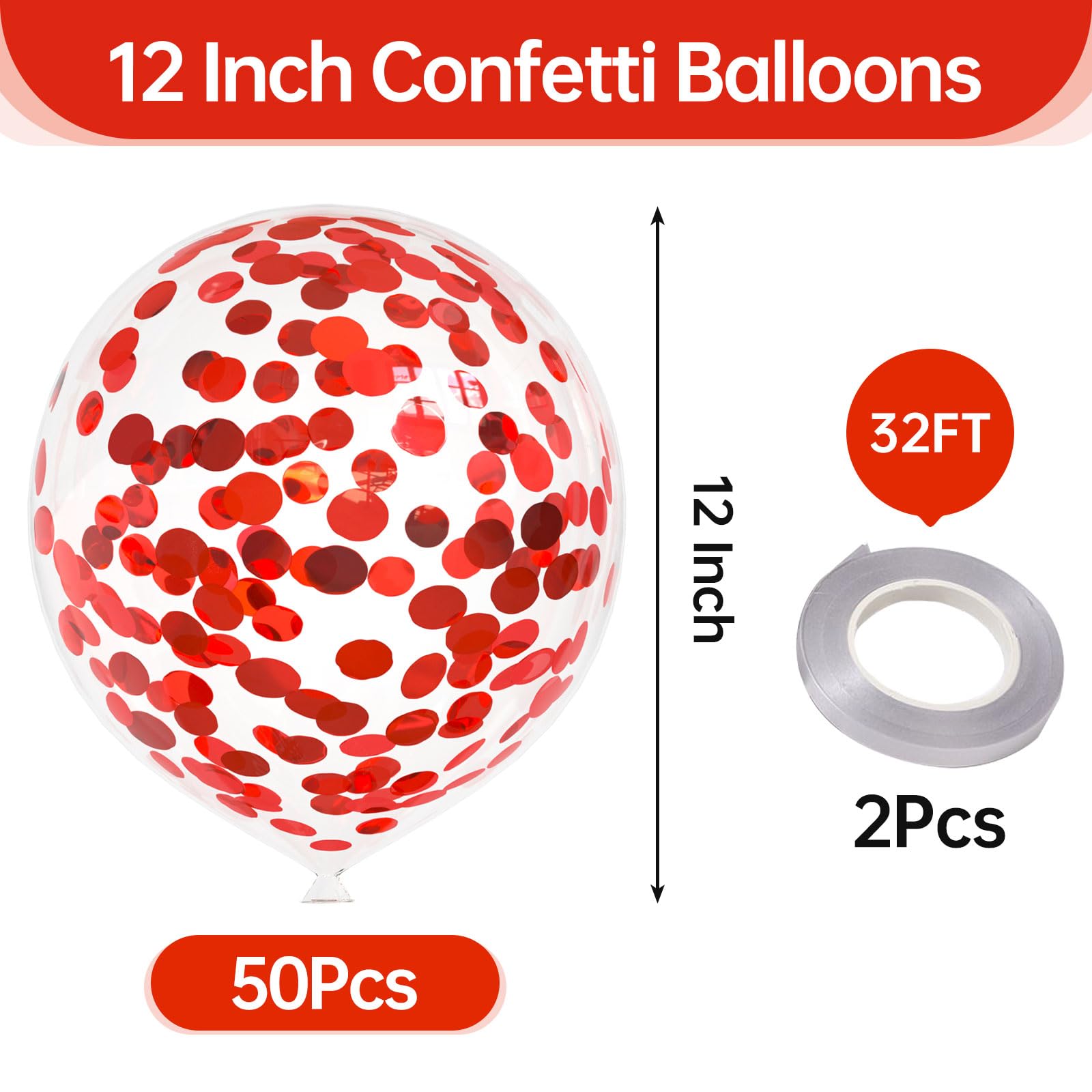 50pcs Red Foil Confetti Balloons,12 inch Latex Balloon with Red